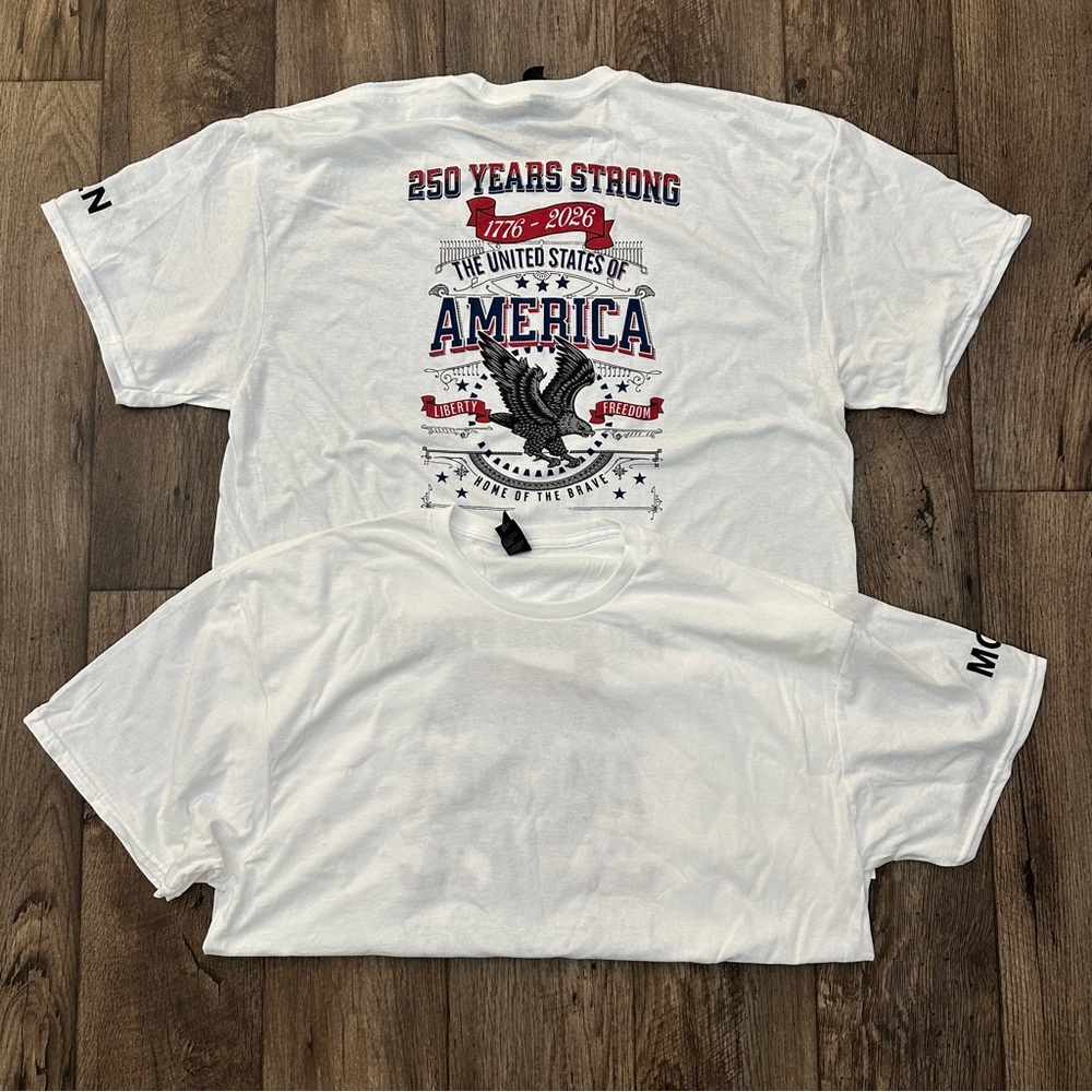 Port & Co 100% Cotton Patriotic T-shirt Moen Faucet Print On Sleeve Men’s XL 2pc